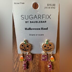 SUGARFIX by BaubleBar Halloween Pumpkin Earrings Rhinestone Dangling Candy Corn